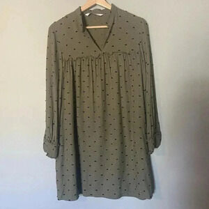 Zara Mini Tunic Dolman Dress Boho Green Pullover Long Sleeve Size M Medium Twee